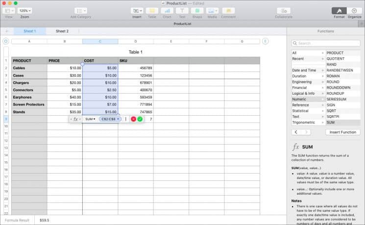 Numbers for Mac