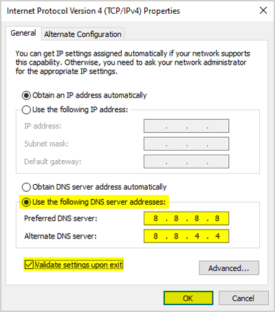 IPv4 dns server address settings