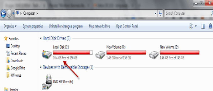 Laptop storage full