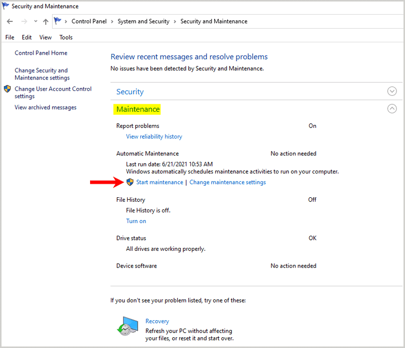 Security-and-Maintenance-Start-Maintenance