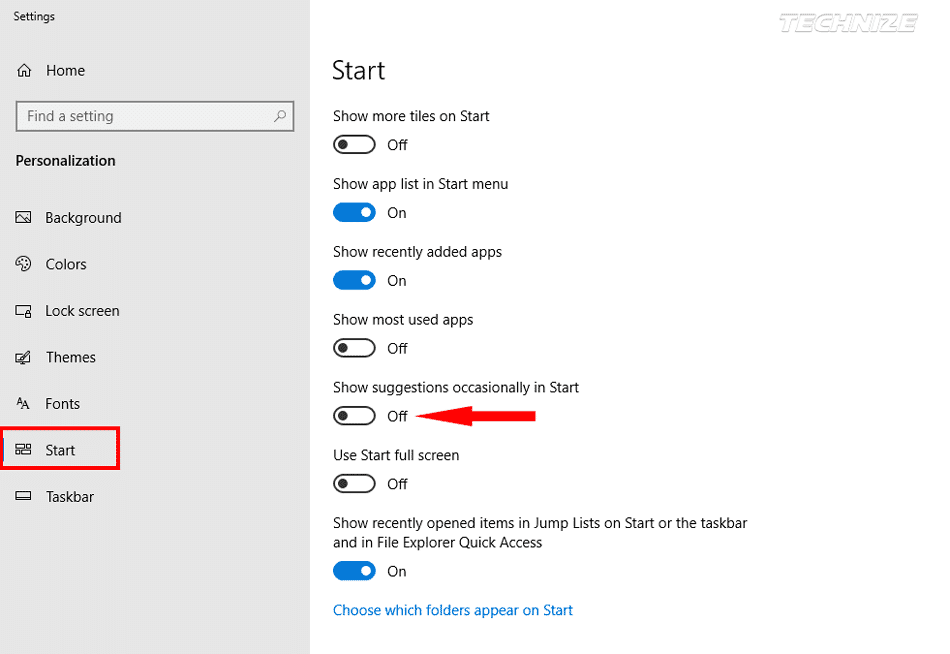 Show Suggestions Occasionally in Start