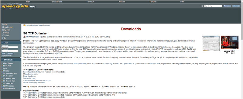 TCP Optimizer main