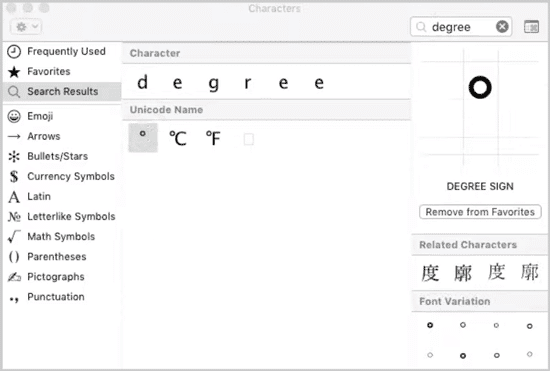 Typing the Degree Symbol on a Mac Laptop