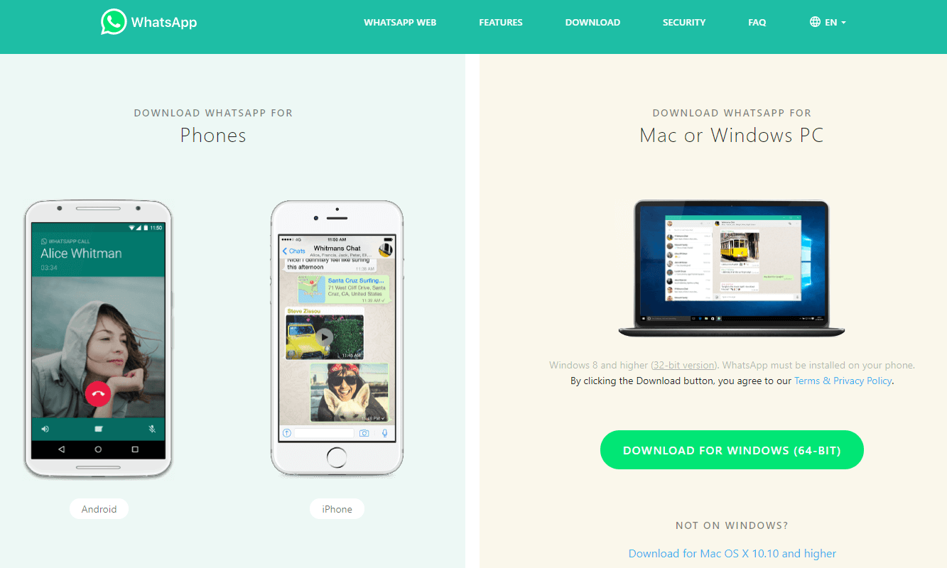 Whatsapp download page