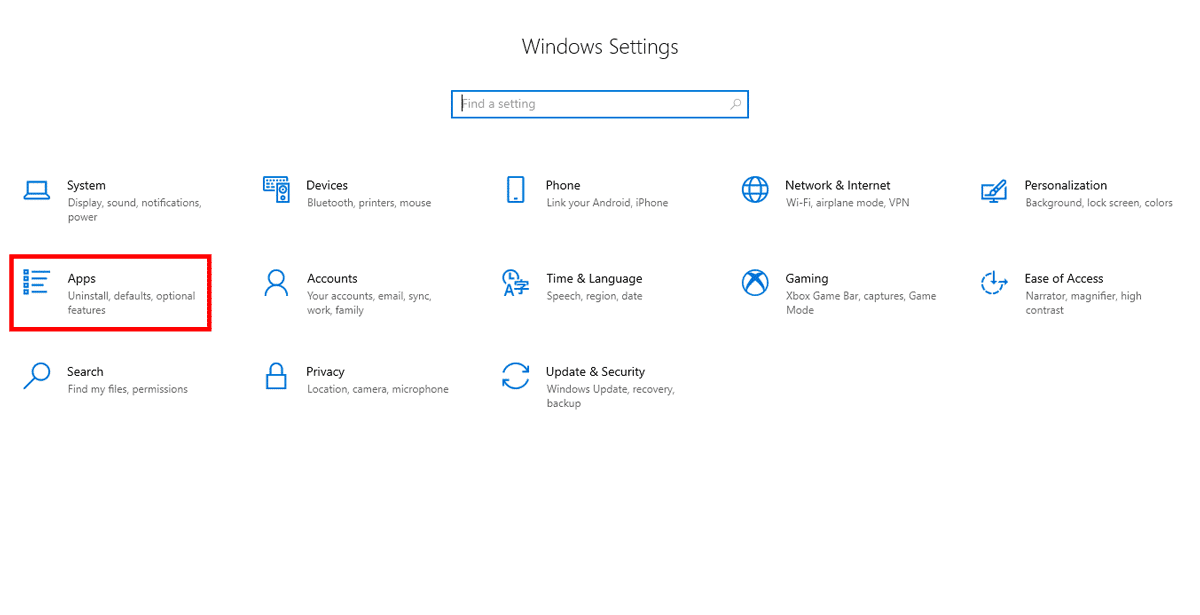 Windows 10 Start menu Apps Settings