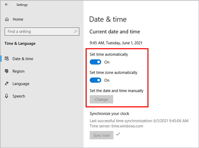 Windows time and language settings