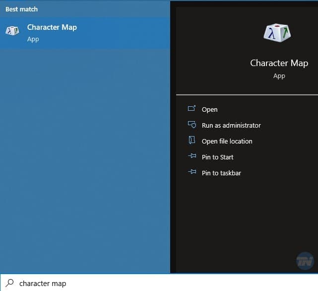 character map search