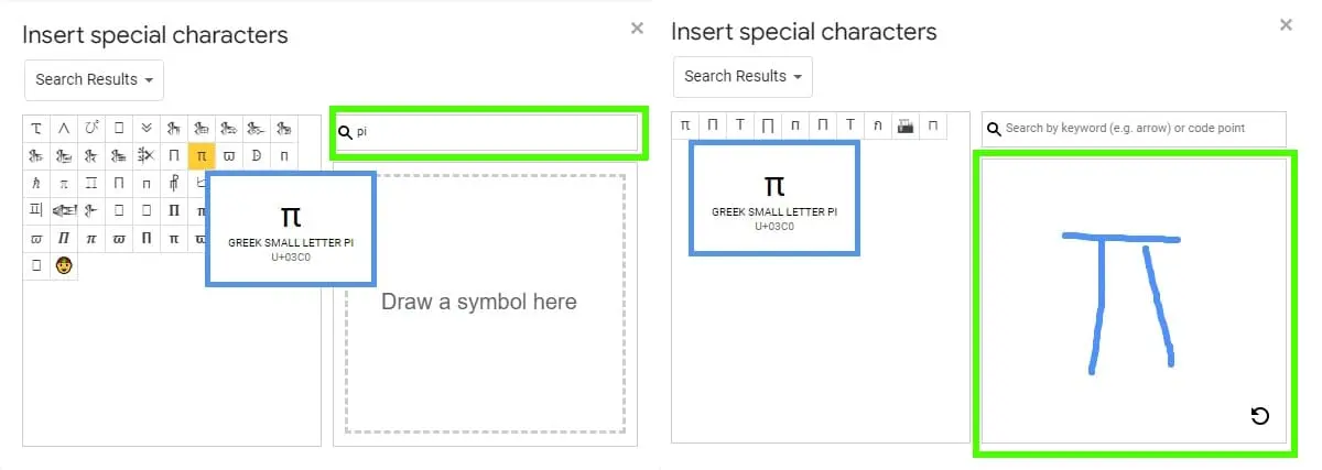 How to type pi in google docs