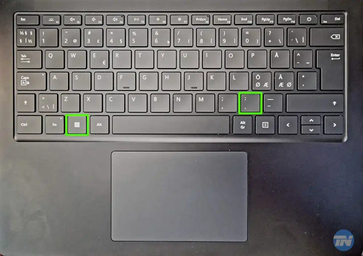 Image describing command to open the emoji window.