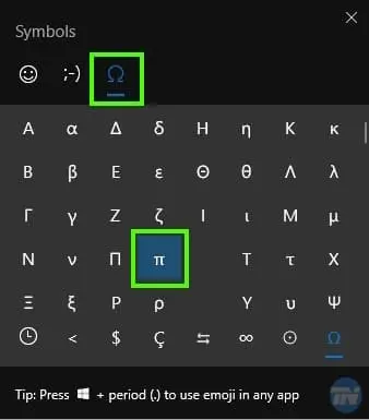 windows symbol pi