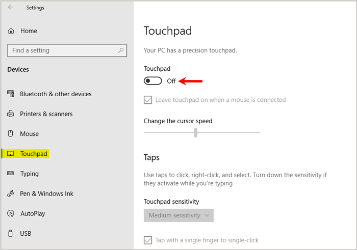 Disabling touchpad