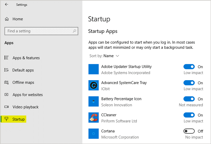 Startup Apps Windows 10