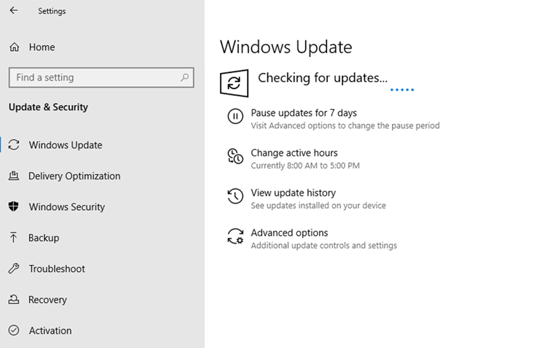 Windows 10 update page